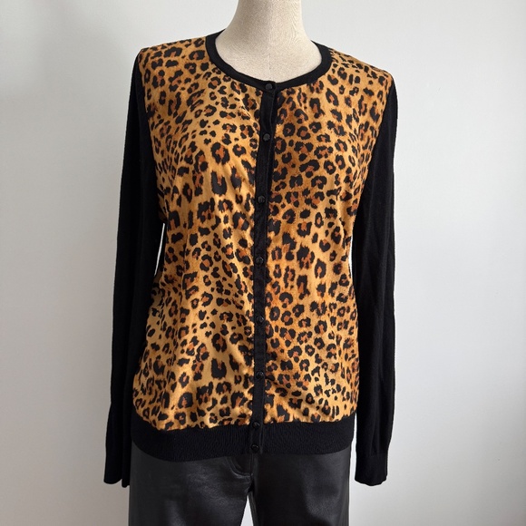 Alfred Sung - Black and Leopard Print Button Down Cardigan - Picture 3 of 8